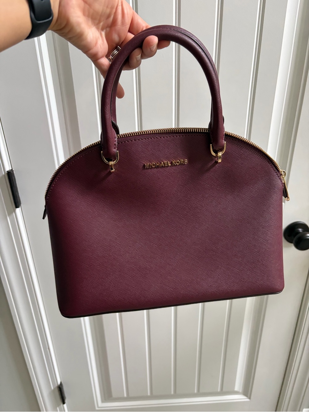 Michael Kors Plum Saffiano Dome purse with Gold Hardware - Picture 2 of 7